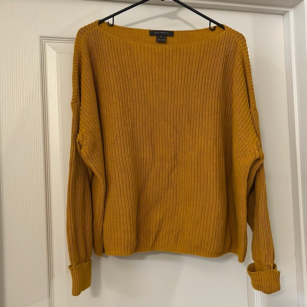 French Connection Oversized Cropped Knit Sweater, Women’s Size M, Mustard Yellow